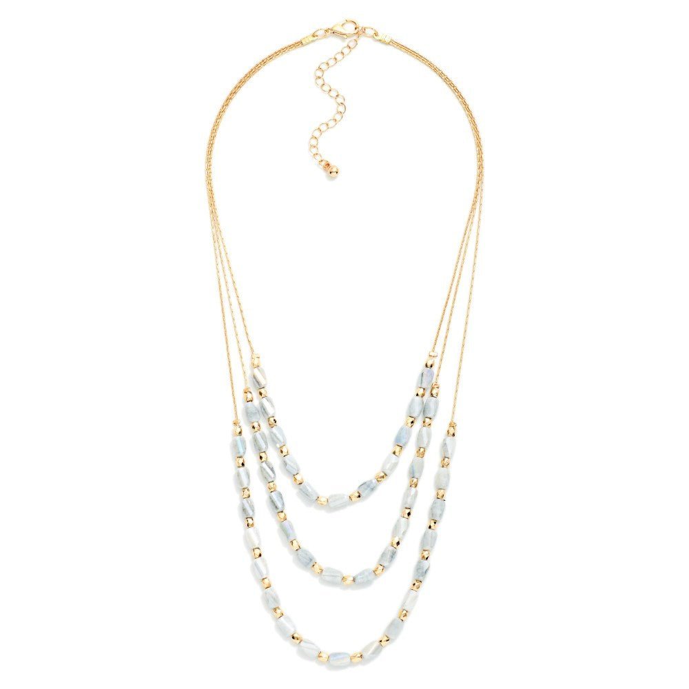 Layered Beaded Necklace Featuring Cracked Faceted Cylinder Beads 