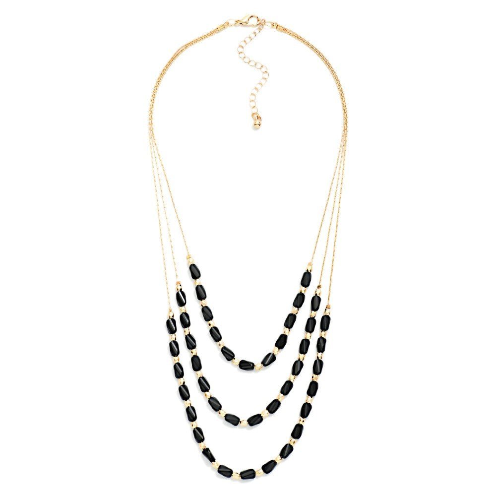 Layered Beaded Necklace Featuring Cracked Faceted Cylinder Beads 
