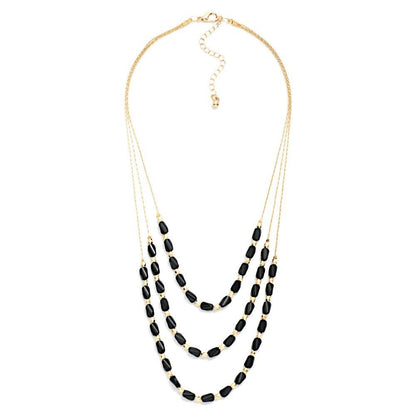 Layered Beaded Necklace Featuring Cracked Faceted Cylinder Beads 