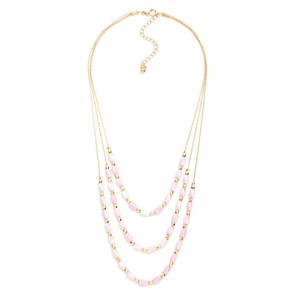 Layered Beaded Necklace Featuring Cracked Faceted Cylinder Beads 