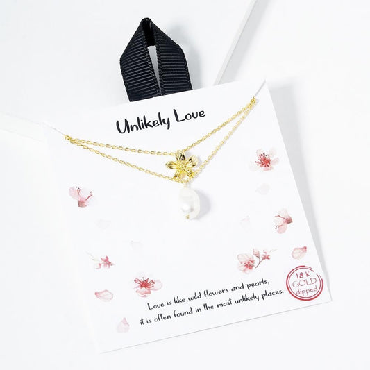 Layered Dainty Chain Link Necklace Featuring Metal Tone Flower & Freshwater Pearl Pendants - The Mustard Seed Collection, The Seed