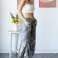 Leopard Camo Side Slit Ankle Tie Pants