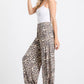 Leopard Print Lightweight Split Side Ankle Tie Pants Mocha
