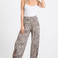 Leopard Print Lightweight Split Side Ankle Tie Pants Mocha