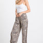 Leopard Print Lightweight Split Side Ankle Tie Pants Mocha