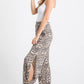Leopard Print Lightweight Split Side Ankle Tie Pants Mocha