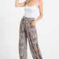 Leopard Print Lightweight Split Side Ankle Tie Pants Mocha
