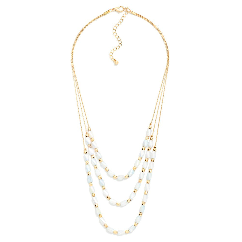 Layered Beaded Necklace Featuring Cracked Faceted Cylinder Beads Judson