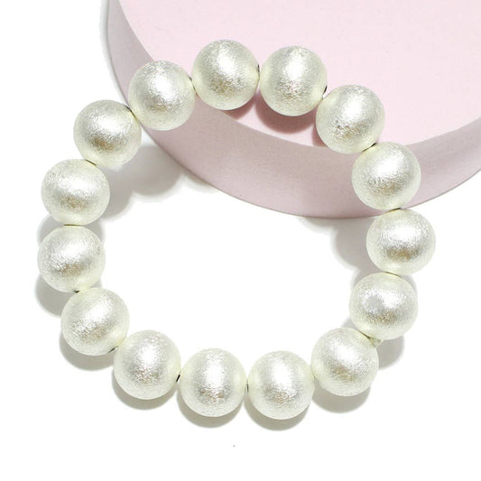 Lightweight Brass Textured Ball Stretch Bracelet: MAT SILVER / ONE SIZE