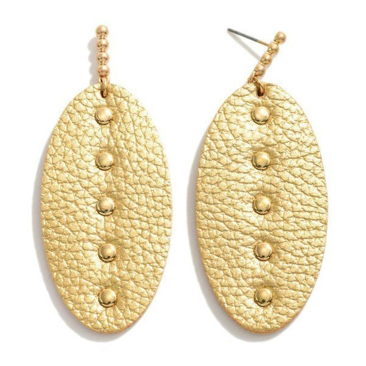 Lightweight Leather Drop Earrings With Gold Tone Accents - The Mustard Seed Collection, The Seed
