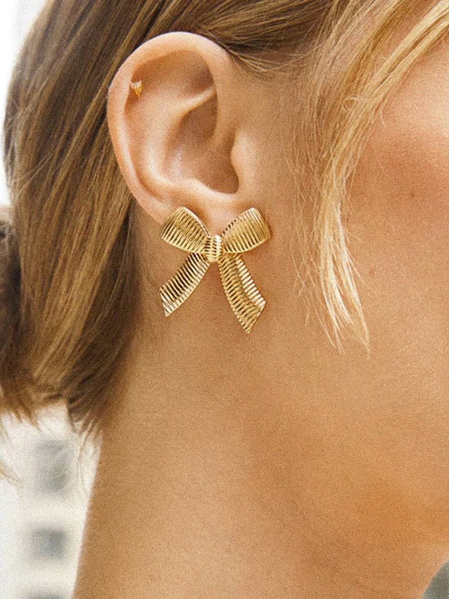 Lillian 18K Gold Non-Tarnish Bow Stud & Ring: Yellow Gold / Stud - The Mustard Seed Collection, The Seed