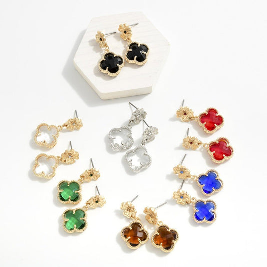 Linked Clover Post Drop Earrings Featuring Metal Tones & Glass Crystal - The Mustard Seed Collection, The Seed