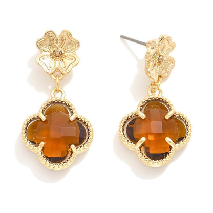Linked Clover Post Drop Earrings Featuring Metal Tones & Glass Crystal 