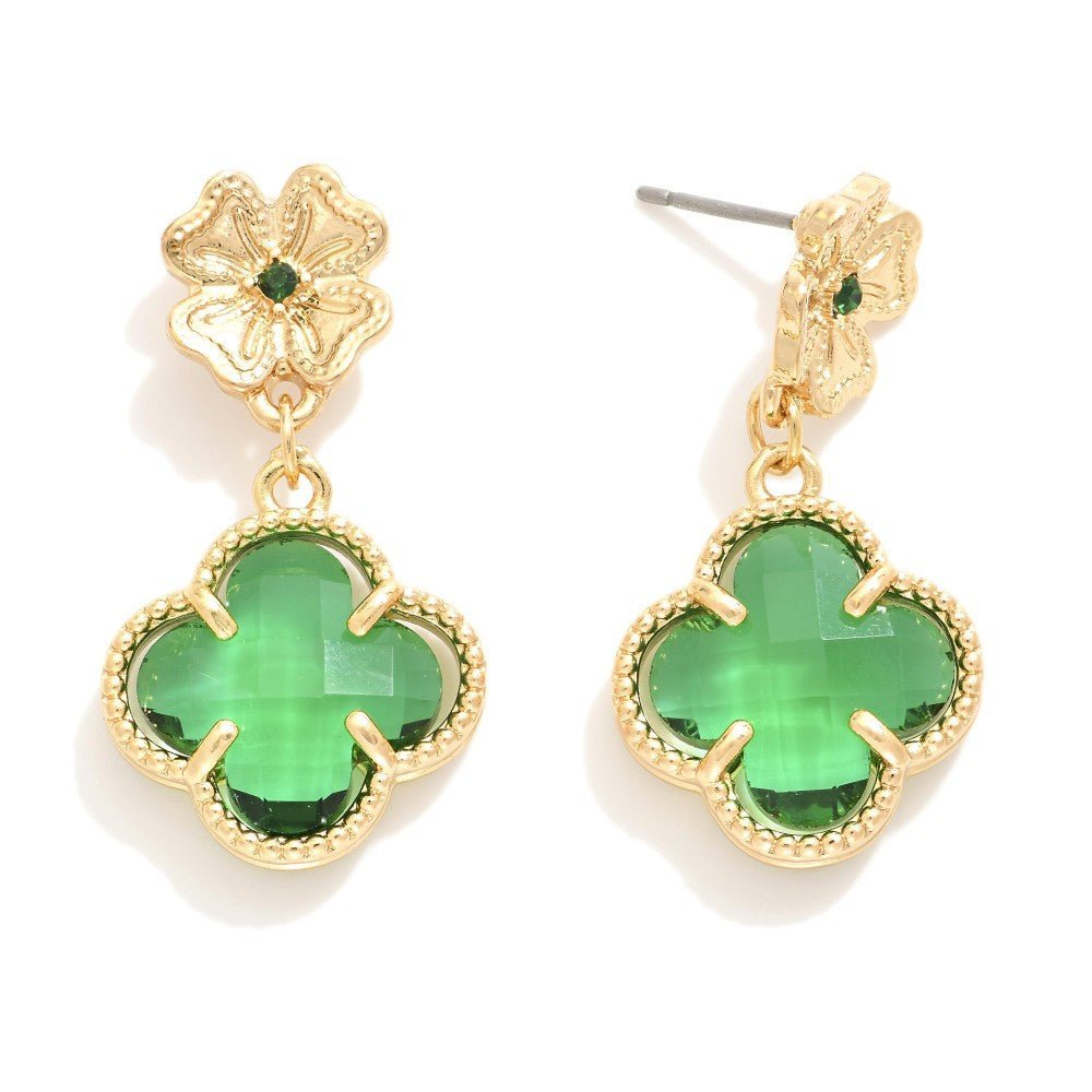 Linked Clover Post Drop Earrings Featuring Metal Tones & Glass Crystal 