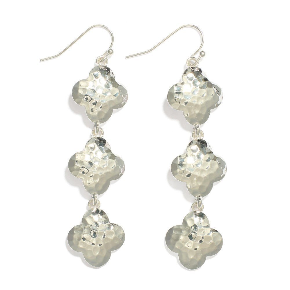 Linked Hammered Metal Clover Drop Earrings 