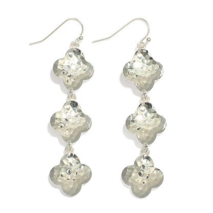 Linked Hammered Metal Clover Drop Earrings 