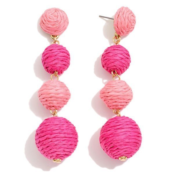 Linked Raffia Wrapped Balls Post Drop Earrings - The Mustard Seed Collection, The Seed