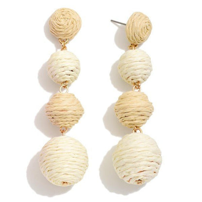 Linked Raffia Wrapped Balls Post Drop Earrings - The Mustard Seed Collection, The Seed
