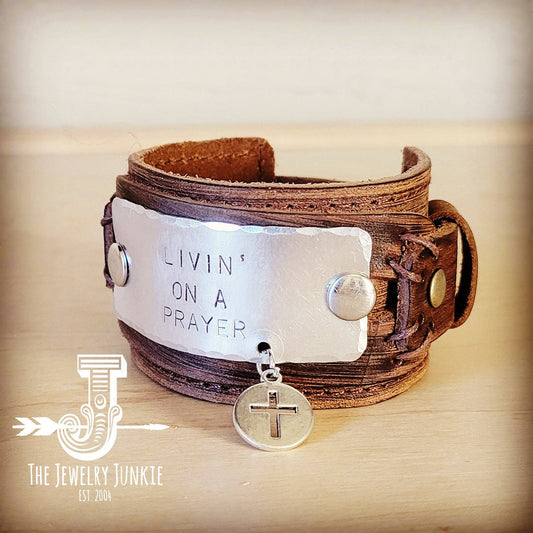 Livin' On A Prayer Hand Stamped Genuine Leather Cuff - The Mustard Seed Collection, The Seed