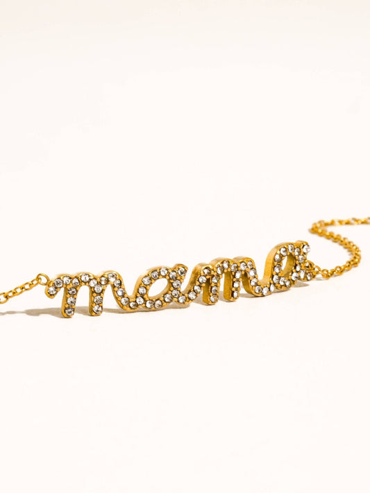 Lolana 18K Gold Non-Tarnish CZ Mama Script Bracelet: Yellow Gold