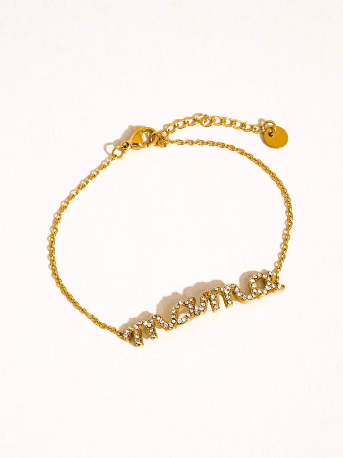 Lolana 18K Gold Non-Tarnish CZ Mama Script Bracelet: Yellow Gold - The Mustard Seed Collection, The Seed
