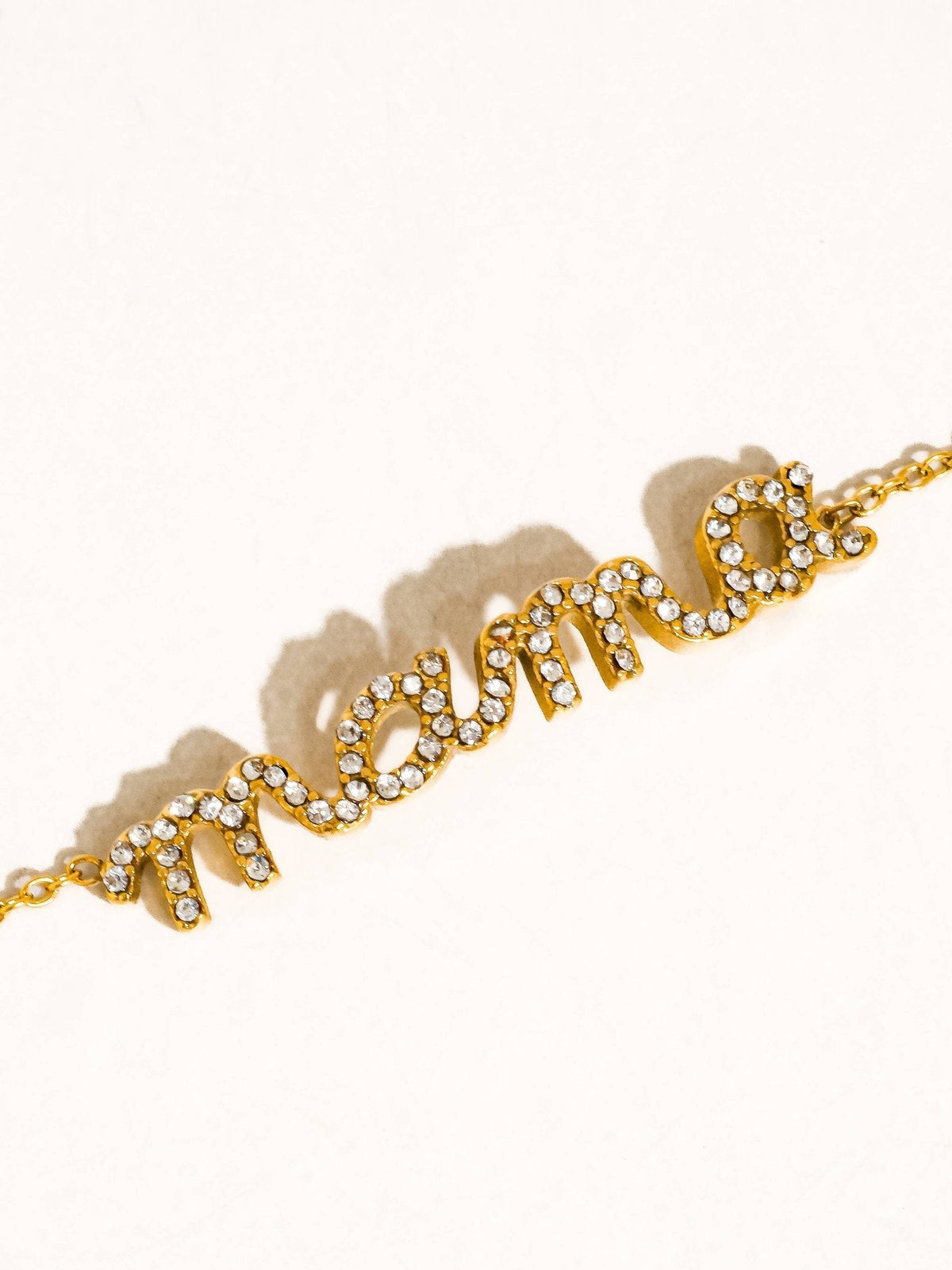Lolana 18K Gold Non-Tarnish CZ Mama Script Bracelet: Yellow Gold - The Mustard Seed Collection, The Seed