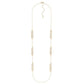 Long Metal Chain Link Necklace Featuring Laser Cut Flower Bar Charms Gold Silver