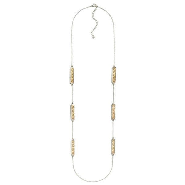 Long Metal Chain Link Necklace Featuring Laser Cut Flower Bar Charms - The Mustard Seed Collection, The Seed