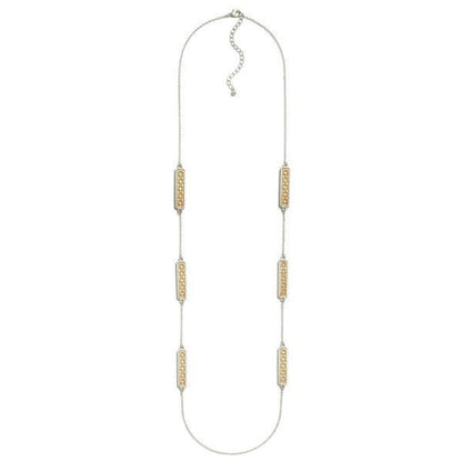 Long Metal Chain Link Necklace Featuring Laser Cut Flower Bar Charms - The Mustard Seed Collection, The Seed