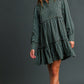 Long Sleeve Ruffle Plaid Dress Teal