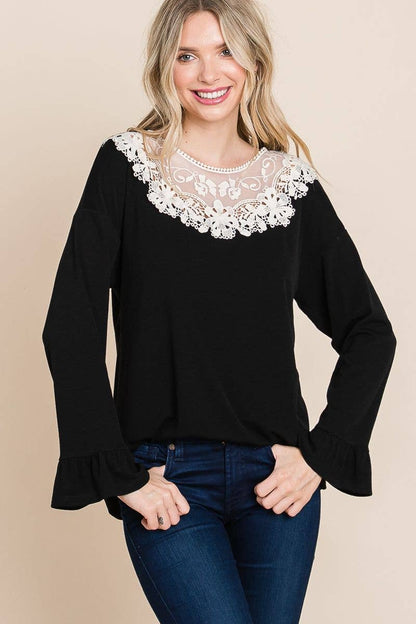 Long Sleeve Top with Lace Patch: Black - The Mustard Seed Collection, The Seed