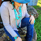 Long Turquoise Beaded Necklace w/ Copper Cross - The Mustard Seed Collection, The Seed