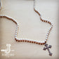Long White Turquoise Beaded Necklace w/ Copper Cross Pendant - The Mustard Seed Collection, The Seed