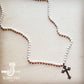Long White Turquoise Beaded Necklace w/ Copper Cross Pendant