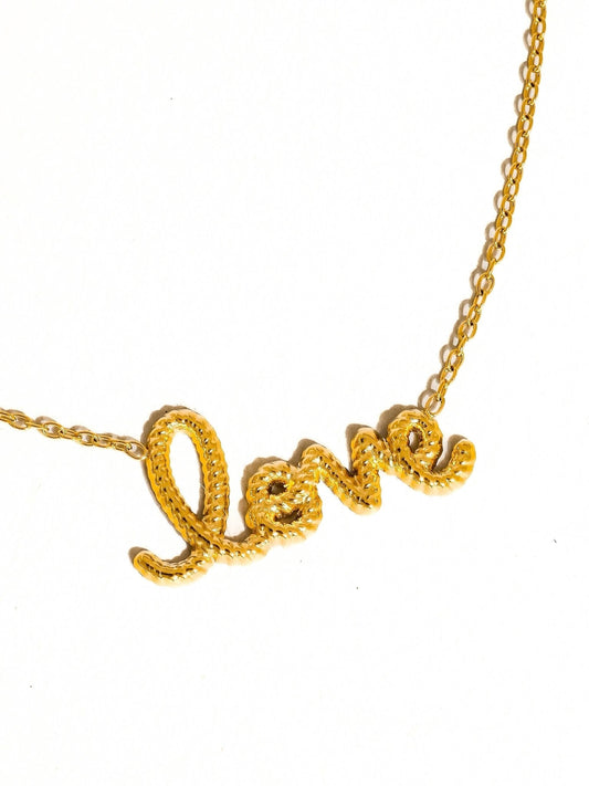 LOVE 18K Gold Non-Tarnish Love Letter Necklace: Amour-Gold