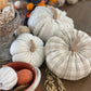 Lrg. White Fuzzy Stripes Fall Fabric Pumpkin - The Mustard Seed Collection, The Seed