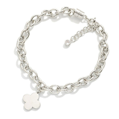Magnetic Chain Link Bracelet Featuring Metal Tone Clover Charm - The Mustard Seed Collection, The Seed