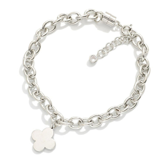 Magnetic Chain Link Bracelet Featuring Metal Tone Clover Charm - The Mustard Seed Collection, The Seed