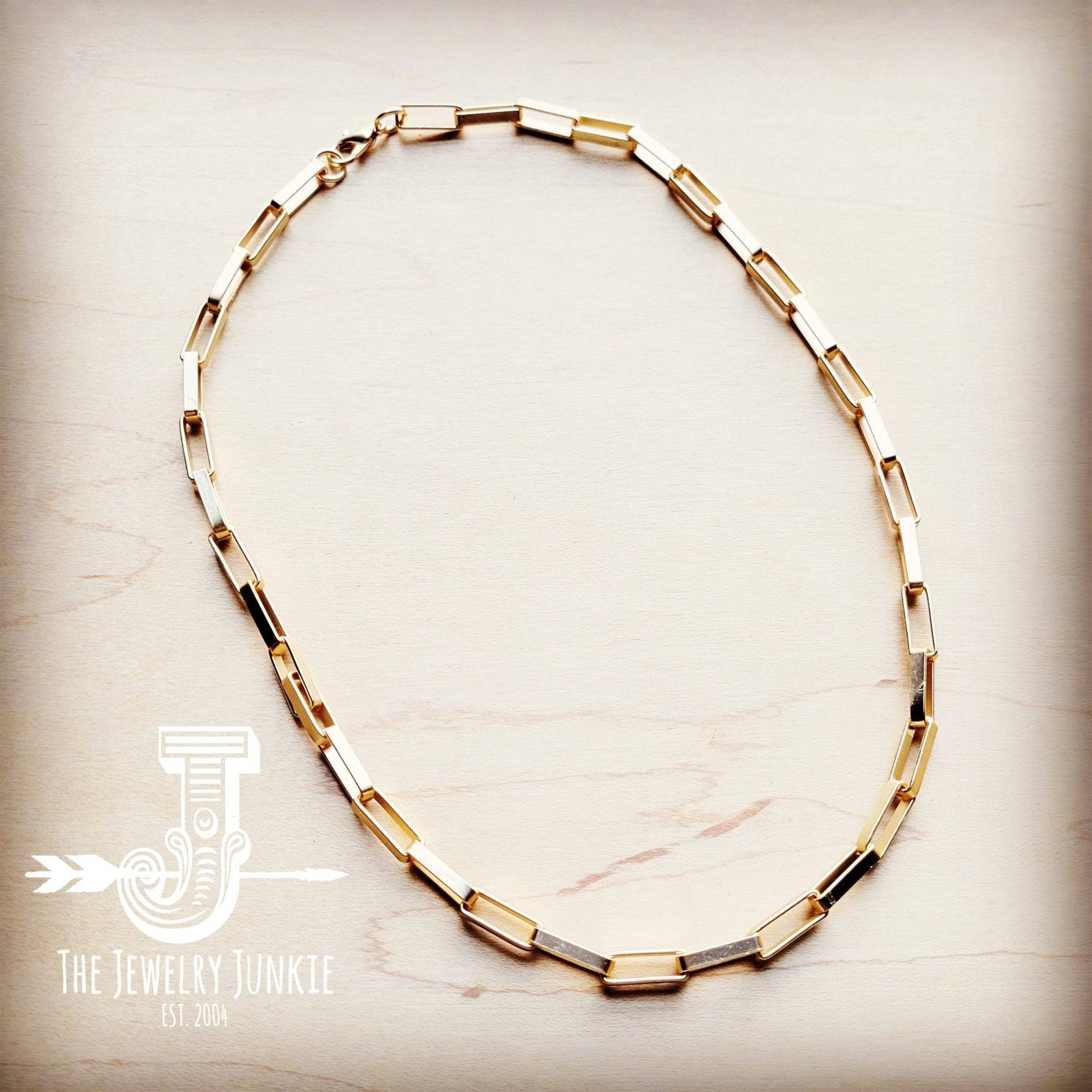 Matte Gold Large Chain Link Layering Necklace Gold