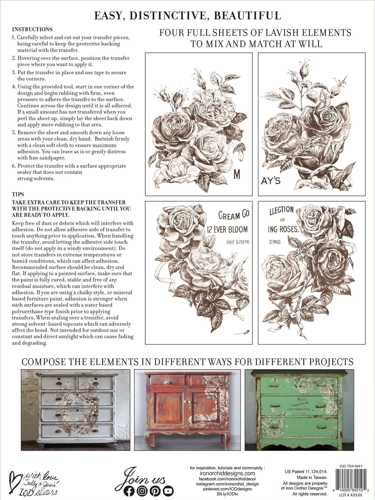 May's Roses IOD Transfer 12x16 Pad - The Mustard Seed Collection, The Seed