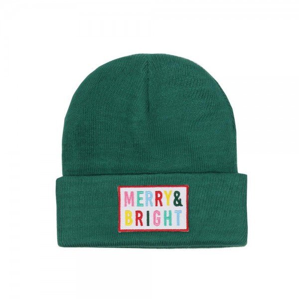 'MERRY & BRIGHT' Embroidered Patch Knit Cuffed Beanie - The Mustard Seed Collection, The Seed
