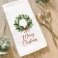 Merry Christmas Wreath - Cotton Tea Towel - The Mustard Seed Collection, The Seed