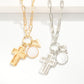 Metal Paperclip Chain Link Necklace Featuring Cross, Heart and Pearlescent Circle Pendants