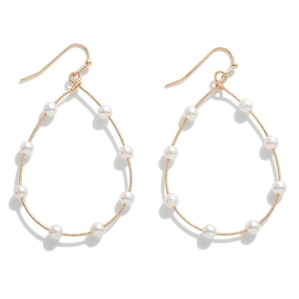 Metal Teardrop Drop Earrings Featuring Pearl Accents - The Mustard Seed Collection, The Seed