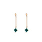 Metal Tone Bar Post Drop Earrings Featuring Translucent Clover Dangle 