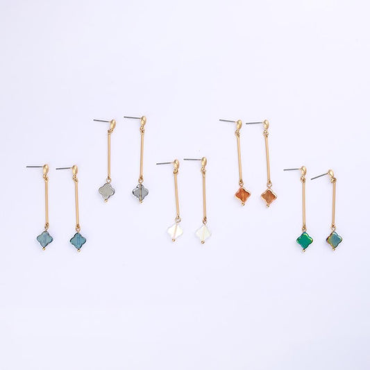 Metal Tone Bar Post Drop Earrings Featuring Translucent Clover Dangle - The Mustard Seed Collection, The Seed