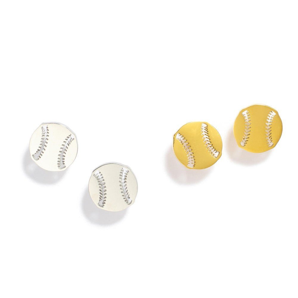 Metal Tone Bassball Stud Earrings 