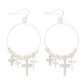 Metal Tone Beaded Wire Hoop Drop Earrings Featuring Rhinestone Crosses - The Mustard Seed Collection, The Seed