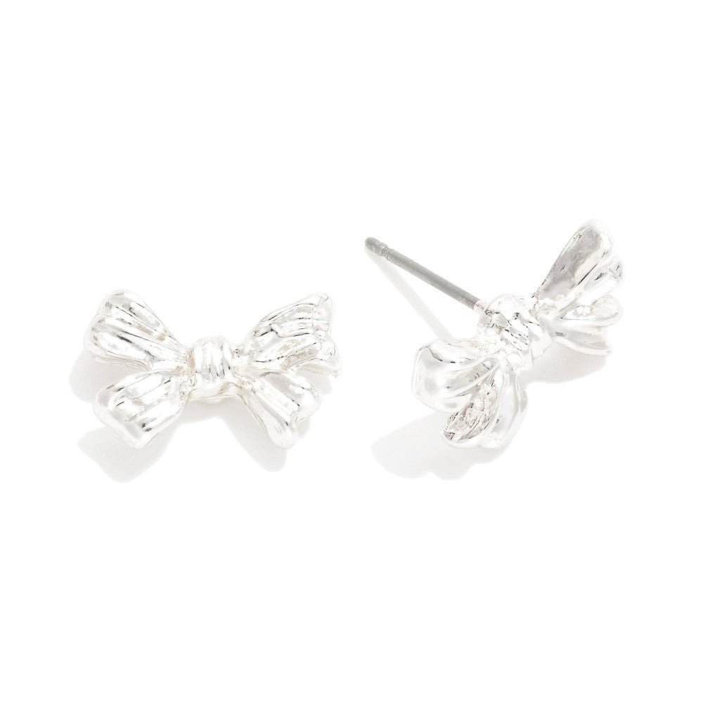 Metal Tone Bow Stud Earrings Silver