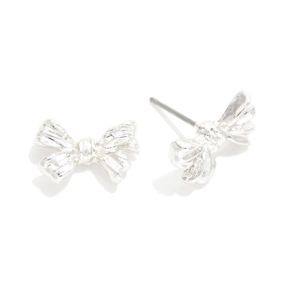 Metal Tone Bow Stud Earrings Silver
